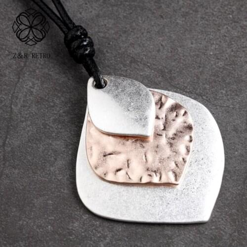 Long Necklace for Women Vintage Jewelry Leaf Black Rope Chain Hotsale Necklaces&Pendants Alloy jewellery Suspension Silver Color