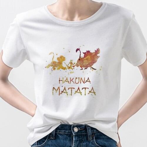 Hakuna Matata Disney The Lion King T-Shirt Woman Fairy Aesthetic 2021 Aesthetic Design Summer Harajuku High Quality Top Brands
