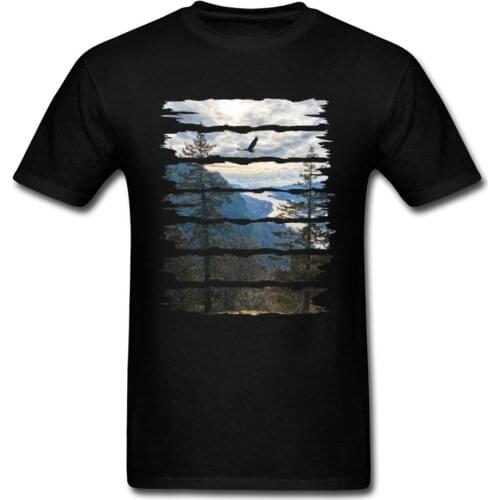 Simple Style Picture T Shirt European Big Size Landscape Mountain Peak Birds Fitness Tshirts Men Fashion Clothes Fathers Day