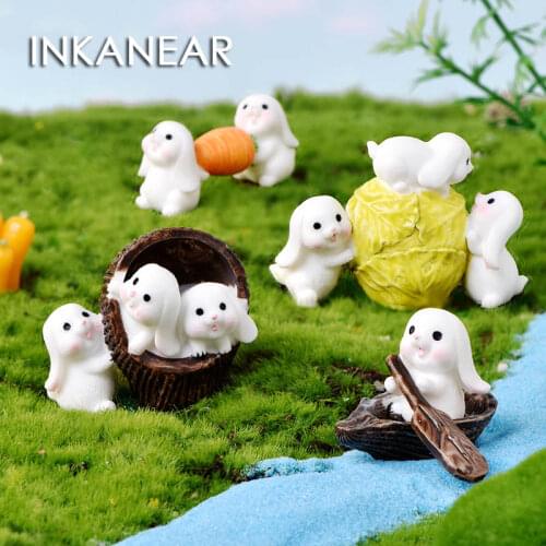 INKANEAR Fun Rabbit Easter Toy Figurines Micro Fairy Garden Gnome Miniatures Terrarium Decoration Ornaments DIY Gifts