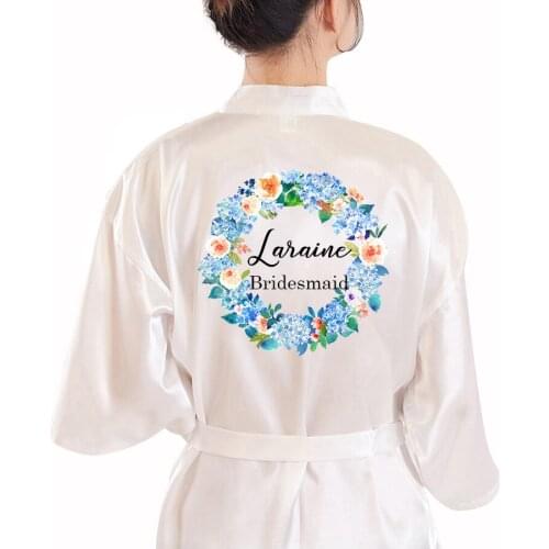 Custom women bridal party sister team mother shower gift bridesmaid wedding short robes bathrobe bride satin-silk robe