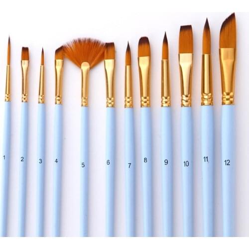 12Pcs Watercolor Paint Brushes Set Nylon Hair Painting Brush Variety Style Short Rod Oil Acrylic Painting Brush Pen Art Supplies