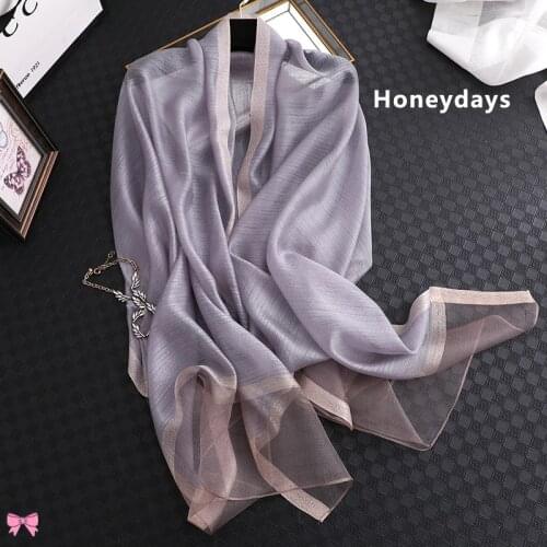 Classic Solid Color Design Silk Scarf Gold Sequined Long Shawl Vacation Sunscreen Beach Towel Muslim Woman Veil Soft Satin Scarf