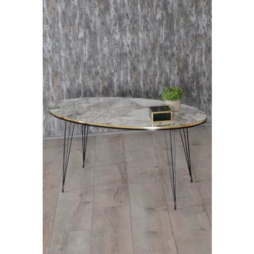 Medium Coffee Table Ellipse Black Wire Foot Double Gold Ephesus marble pattern coffee table
