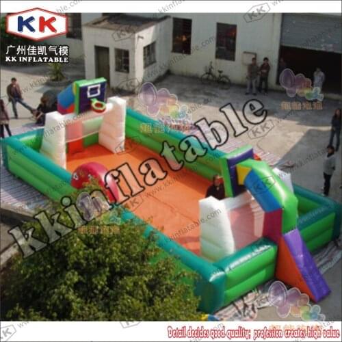 Competitive price inflatable football field with basketball hoop sport games