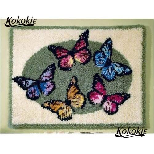Butterfly latch hook rug canvas printing vloerklee foamiran for needlework handwerken knoop crochet needle for carpet embroidery