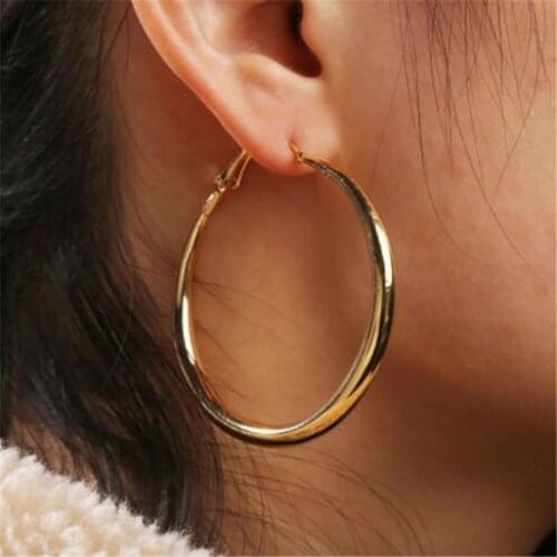 WKOUD Gold color circle creole creative earrings, Stainless Steel Big Round wives Hoop Earrings gifts for women