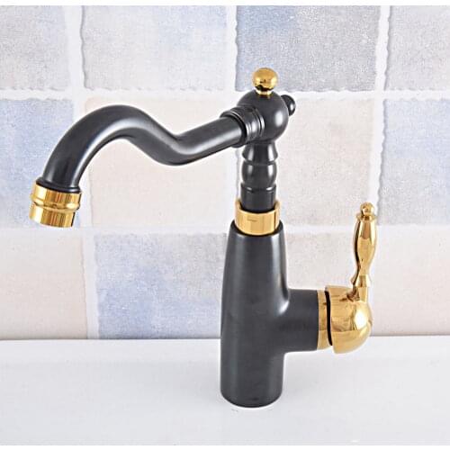 Kitchen Wet Bar Bathroom Vessel Sink Faucet Black Oil Rubbed Bronze Gold Color Brass Swivel Spout Mixer Tap Single Hole msf795
