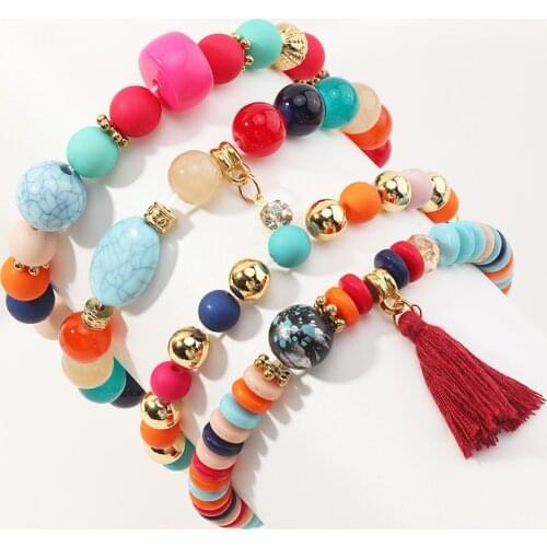 Whole Set Bohemia Beads Tassel Pearls Metal Ball Mixed Style Adjustable Boho Bracelet Bangles Jewelry for Women Female Gifts