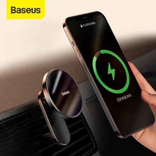 Baseus Magnetic Car Phone Holder For iPhone 12 Pro Max Phone Holder Fast Wireless Charger For Car Air Vent Mount Holder Stand