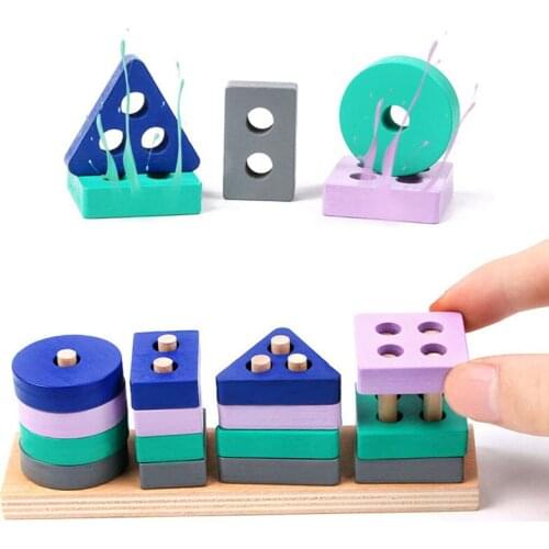 Montessori Educational Wooden Toys Wooden Pillar Blocks for Game Building Blocks Montessori Early Learning Shape Matching Set