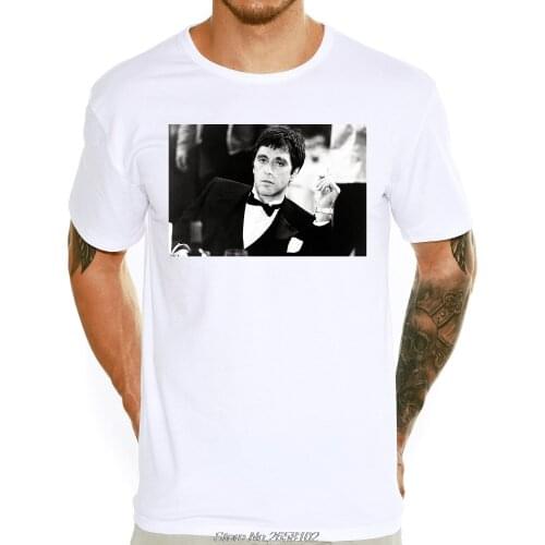 Mens Classic Movie Poster Scarface Design T-shirt Hot Sale Elastic Feature Customed Tee Shirts Cool Tops Harajuku Streetwear