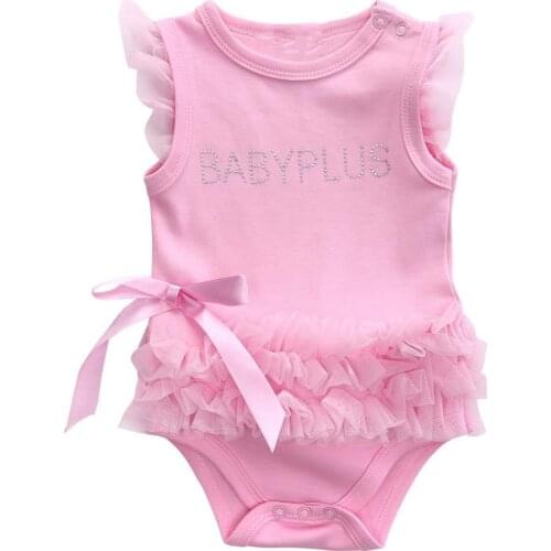 0-24M Baby Girl Princess Summer Romper Infant Sleeveless Letter Print Lace Bow Pink Jumpsuits New Cute Newborn Romper