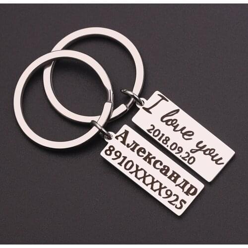 Custom engrave your mobile phone ID tag keychain anti-lost keychain personality name key ring stainless steel personality couple