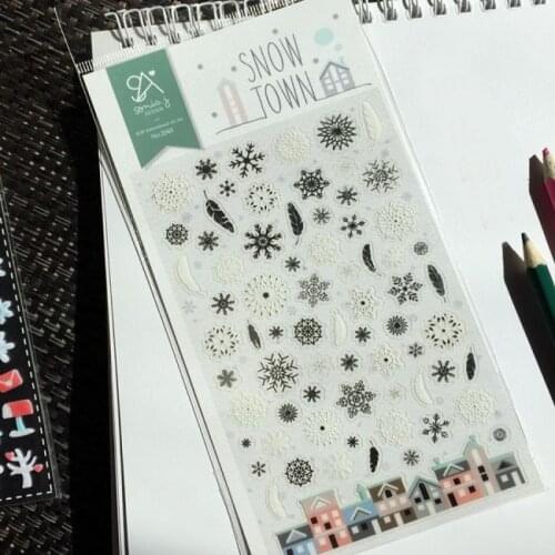 Korea Sonia suatelier snow town clear PET adhesive stickers scrapbooking nail phone planner decoration snowflake shape design