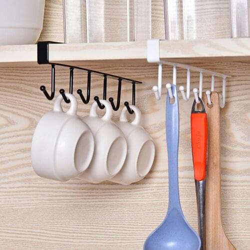 Kitchen Bathroom Storage Rack Cupboard Hanging Coffee Cup Organizer Hanger Hooks Wardrobe Holder with 6 Hooks Dropshipping