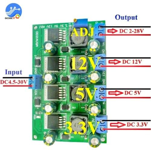 3A 4CH 4.5-30V to 3.3V 5V 12V DC DC Step-Down Buck Converter Module LM2596 AMS1117 7805 7812 MP2307 MP1584