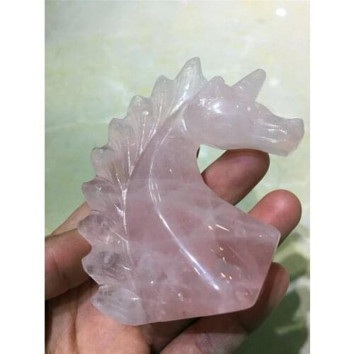 Drop shipping Natural rose quartz Crystal gemstone unicorn meditation reiki healing rock crystal hand carved unicorn statue