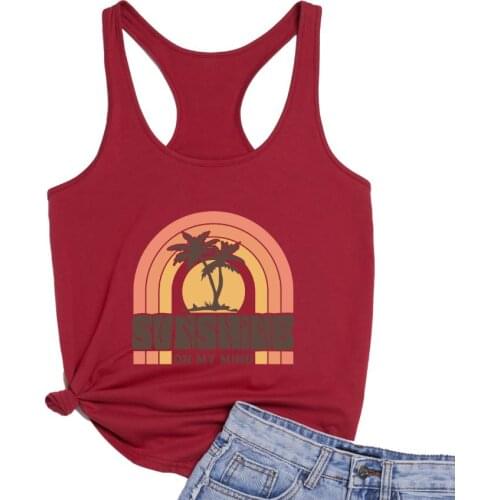 Sunshine on my Mind Rainbow Loose Racerback Vest Funny Positive Saying Coconut tree Graphic Tanks Womens Running Gym Tank top