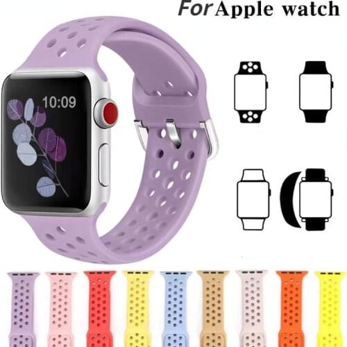 Sports Silicone Strap Compatible with Apple watch 44mm 42mm 40mm 38mm Breathable replacement strap for iwatch 6 5 4 3 2 SE band