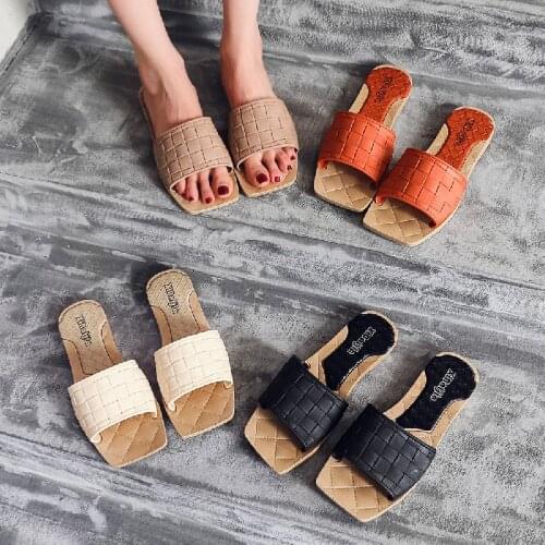 Korean Style Summer Exposed Toe Women Slippers Female Weave Sandals Ladies Indoor Outdoor Casual Slides Flat Anti-slip Shoes