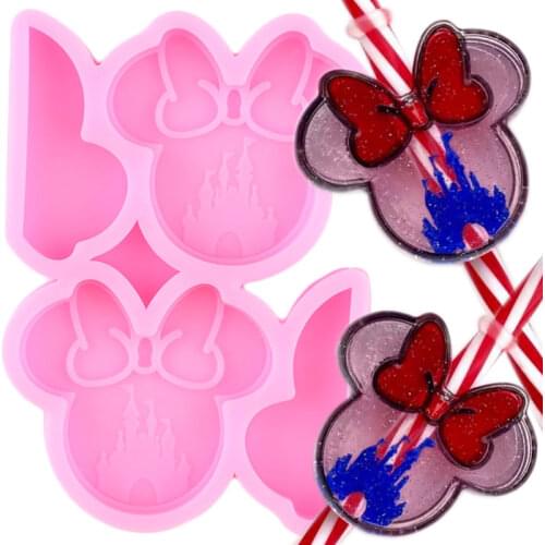 Disney Mickey Castle Silicone Straw Topper Mold Bow Head Jewelry Epoxy Resin Molds Candy Chocolate Fondant Cake Decorating Tools