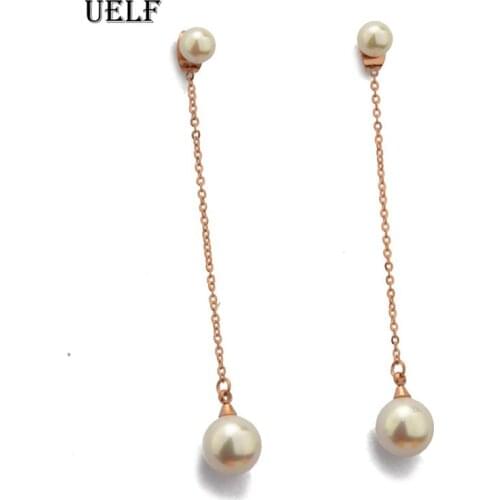 Uelf Long Tassel Simulated Pearl Drop Earrings for Women Gift Bijoux Korean jewelry OL Rose Color Pendientes boucle d'oreille