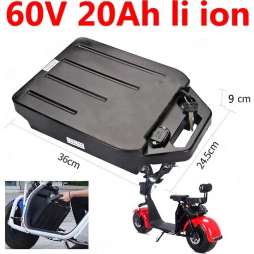 GTK waterproof 60V 20Ah Lithium-ion battery 60v 18ah li ion for two Wheel Foldable citycoco electric scooter bicycle +5A charger
