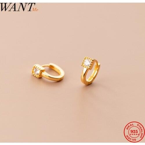 WANTME 925 Sterling Silver Charms Korean Buckle Square Zircon Circle Stud Earrings for Women Wedding Party Jewelry Gift серьги