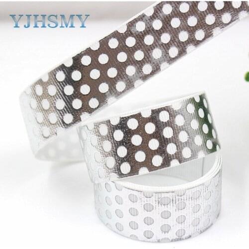 YJHSMY G-18525-282 10 yards 22 mm Hot silver Ribbons Thermal transfer Printed grosgrain Wedding Accessories DIY materials