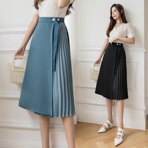 Korean Fashion Long Skirts Womens Summer Irregular Patchwork Pleated Skirt Slim A Line One Piece Jupe Longue Femme Harajuku Saia