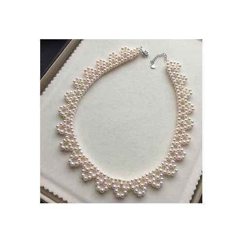 Jewellery white Braided freshwater pearl Lace Necklace, clavicle chain, neck chain and silver clasp
