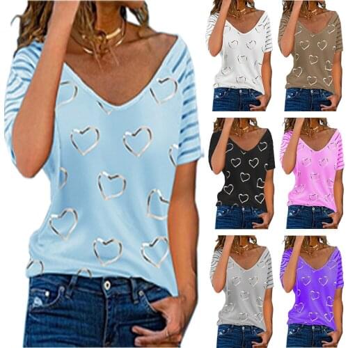 Womens Printed T Shirt V Neck Zipper Casual Loose Short Sleeve Top Summer Fashion Sexy Plus Size Clothing