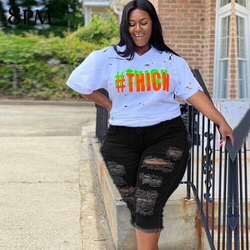 Plus Size Stretchy Bermuda Shorts Jeans Summer Womens Ripped Denim Shorts High Waist Curled Slim Shorts 5XL ouc1142