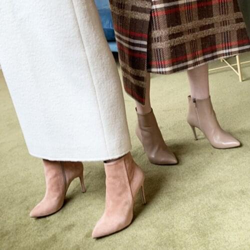 4 Colors Womens Short Boots Pointed Stiletto Heels 2020 New Formal Wear Office Fashion Ladies Shoes Size 33-42