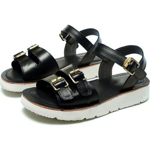 Promotion Top Cowhide Buckle Open Shoes Woman Comfortable Sandals Flat 2020 New Fashion Summer Leather Sandals Women Sandals