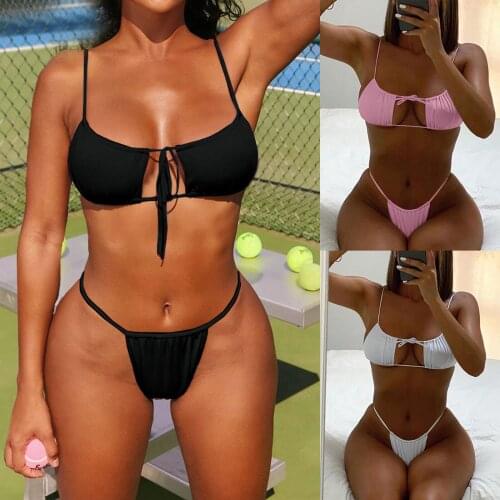 Women Solid Color Bikini Set Sexy Hollow Out Tankini Swimwear Swimsuits Bathing Suits