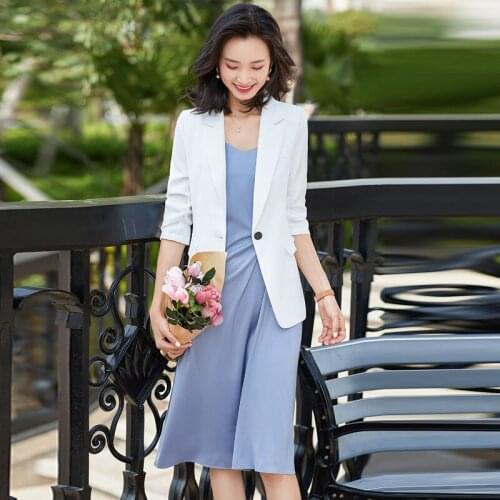 2021 Spring Summer Women Slim Temperament Blazer Dress Women Suit V-neck Spaghetti Strap Woman Office Business Suit Dress