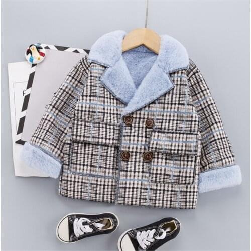 Baby Boys Winter Plus Velvet Jacket Baby Girls 2020 Autumn Thickened 0-4 Years Old Kids Fashion Double-Breasted Plaid Jacket