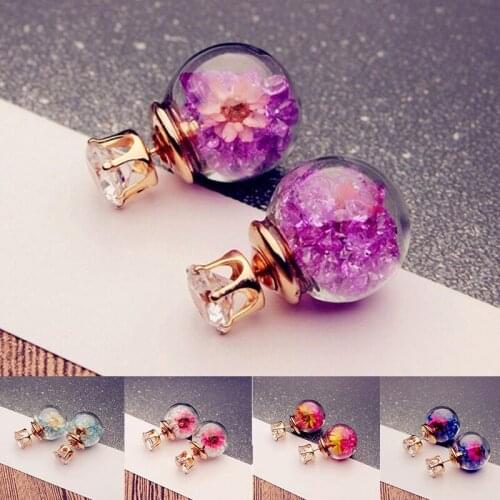 1 Pair Fashion Glass Ball Natural Dried Flower Earrings For Women Charm Ear Rings Ornaments Girls Jewelry Party Gift Accessory