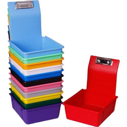 10pcs Dental Laboratory Working Case Pan Tray Plastic Work Pans Denture Neaten box with Clip Holder