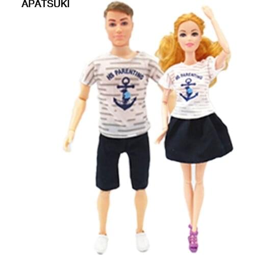 2sets/lot Couple Lover Casual Wear Clothes for Barbie Doll Outfits Anchor Shirts Shorts Skirt for Ken Boy Doll Accessories