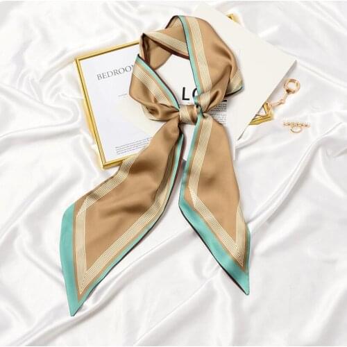 2021 New Summer Thin Narrow Skinny Silk Scarf Women Ladies Elegant Striped Geometry Small Scarf Headscarf Handle Scarves
