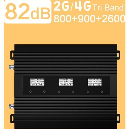 82dB Gain Tri Band Cellular Signal Amplifier GSM 900 LTE LCD Display 4G Booster 4G LTE 800 2600 B7 B3 Mobile Signal Repeater