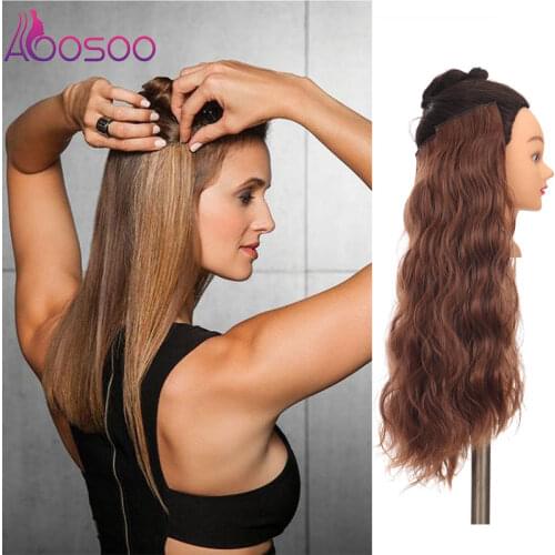 AOOSOO 3pcs/set of 20" Synthetic Wigs For Womens Party Curly Hair Black Brown Clip Hair Extension Piece
