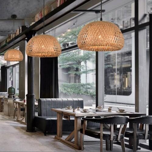 Bamboo Chandelier Wicker Lamp Pendant Light Bamboo Rattan Hanging Basket Fixture Light Lamp Bar Home Hotel Hanging Bedroom Decor