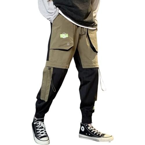New Trend Mens Hip Hop Cargo Harem Pants Multi Pockets Male Pants Cotton Trousers Fashion Harajuku Men Pants Patchwork