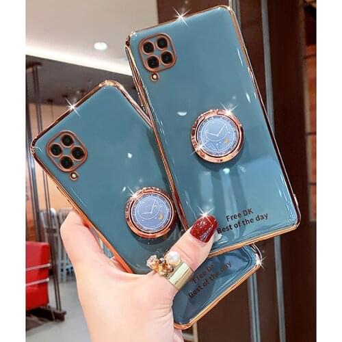 Ring Holder Phone Case On For Samsung Galaxy A12 A42 A 12 42 4g 5g Luxury Plating Gold Bumper Soft Silicone Stand Back Cover