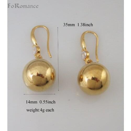 Foromance/ YELLOW GOLD GP DANGLE BALL PLAIN BELL DANGLER 1.38 INCH 35MM LONG EARRING GREAT DESIGN