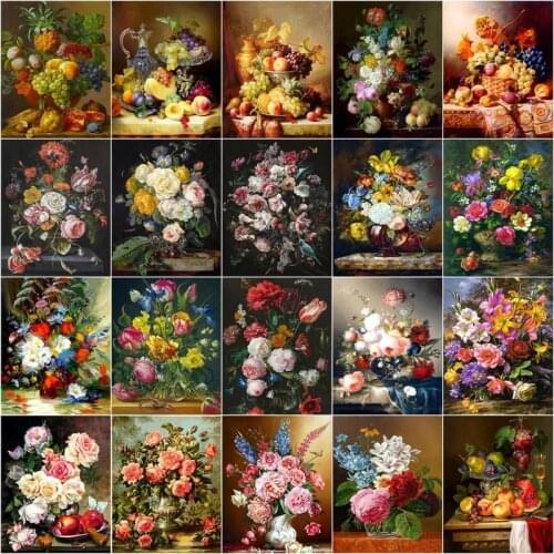 GATYZTORY Oil Painting By Numbers Fruit Flower Kits Drawing Canvas HandPainted DIY Pictures Cup Still Life Art Home Decor Gift